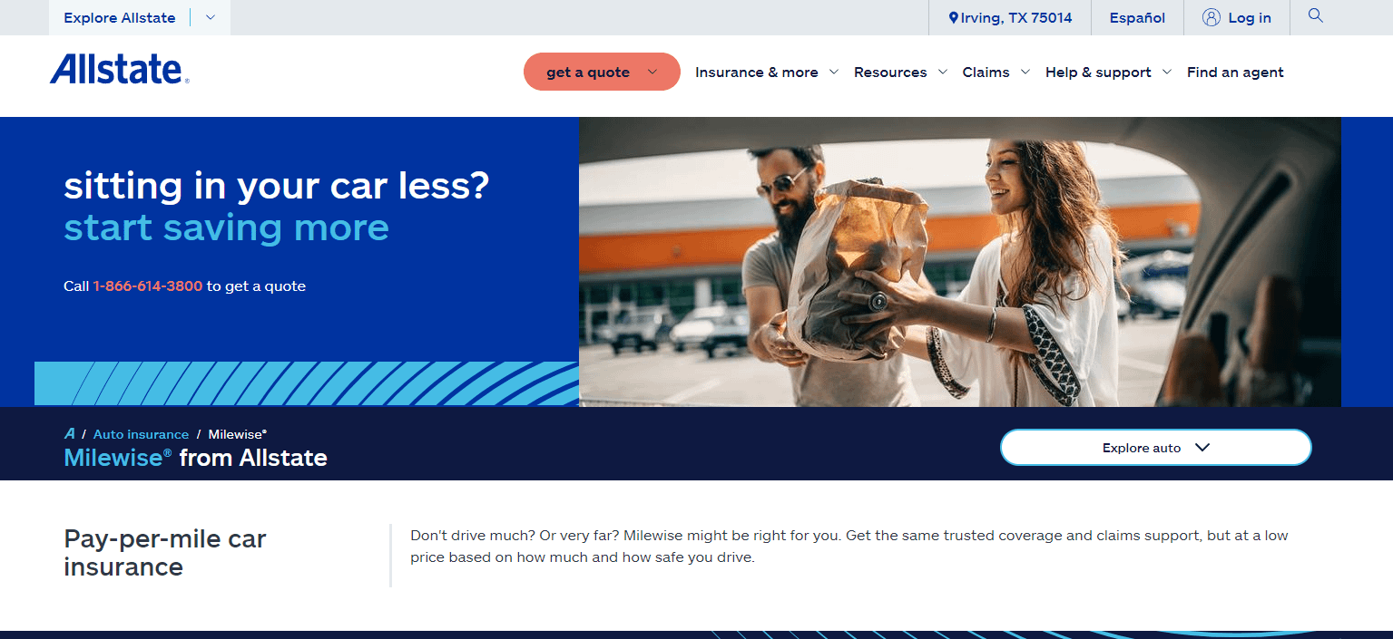 Pay-per-mile car insurance: Allstate Milewise page