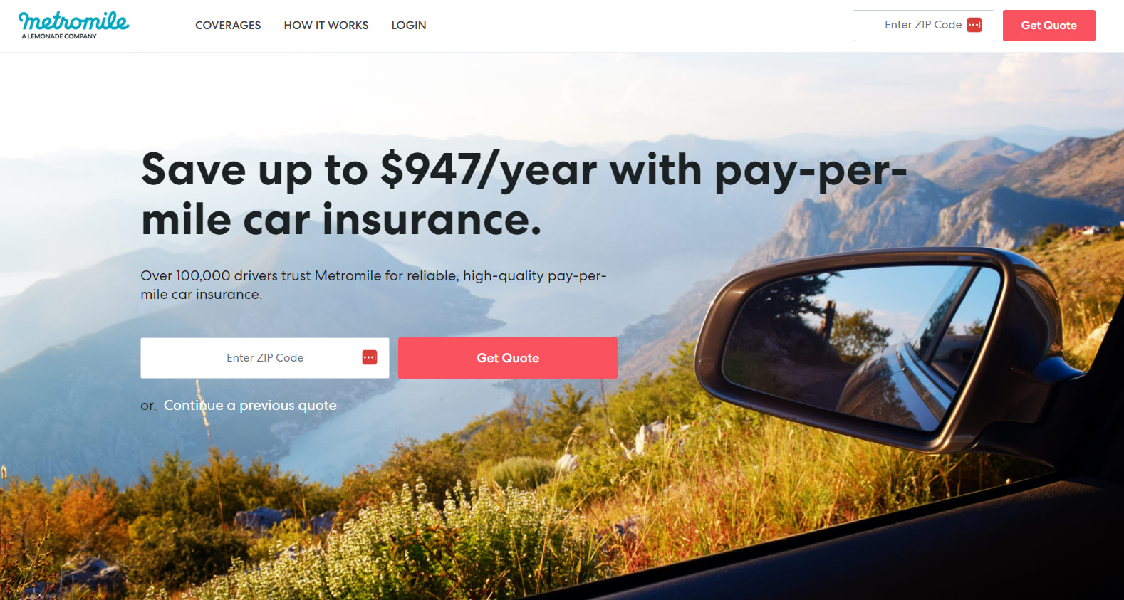 Pay-per-mile car insurance: Metromile - homepage