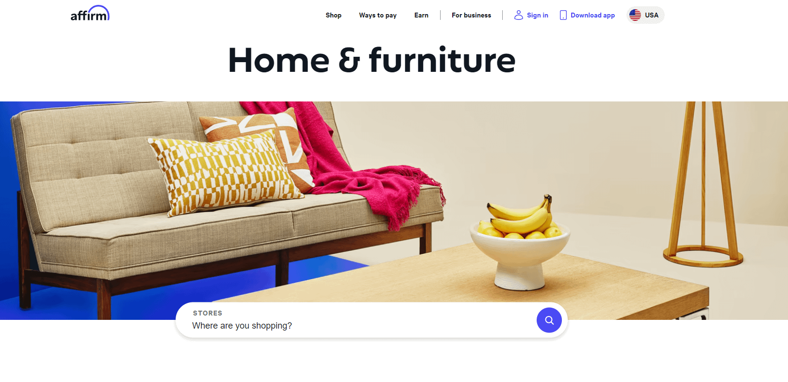 Affirm - Home and Furniture page