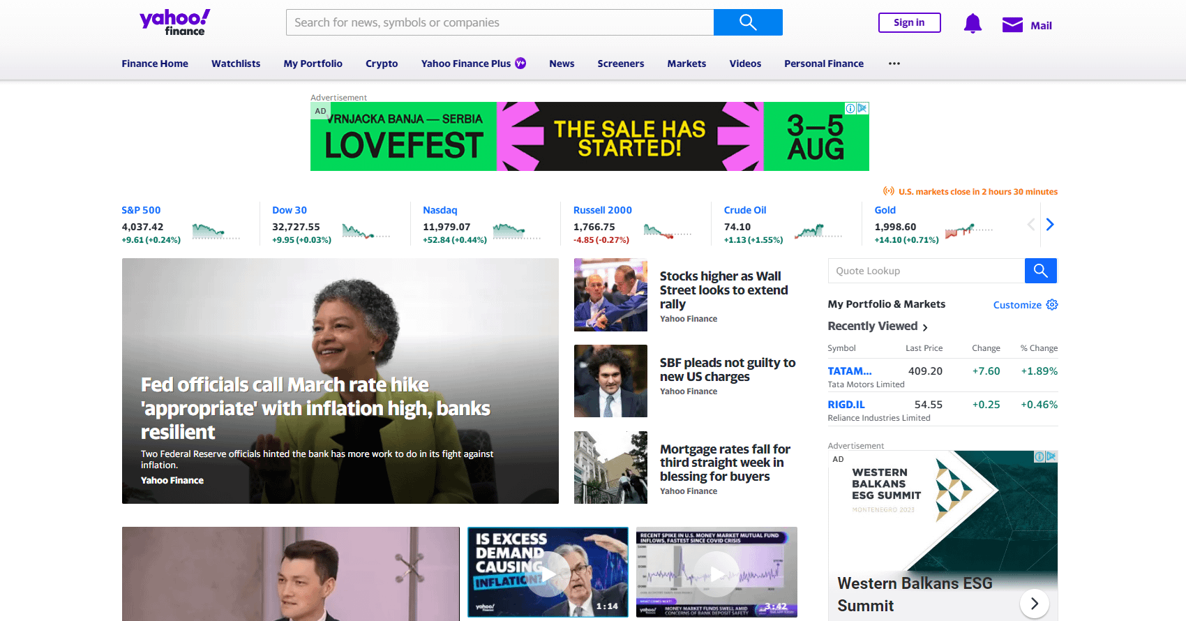 Yahoo Finance page