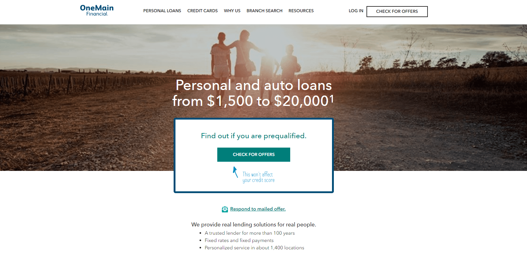 One Main Financial homepage