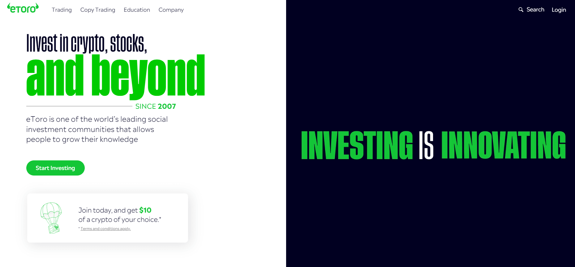 eToro homepage