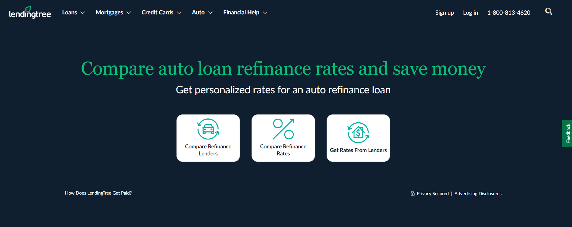 Lending Tree auto refinance page