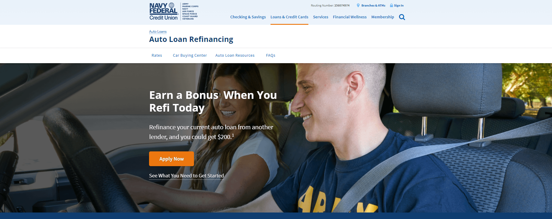 Navy Federal auto loan refinancing page