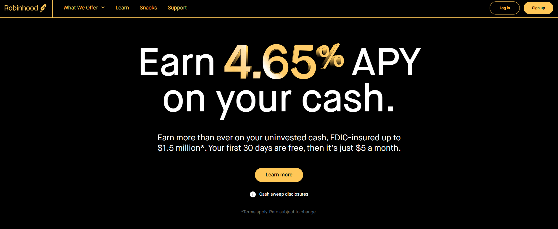 Robinhood homepage