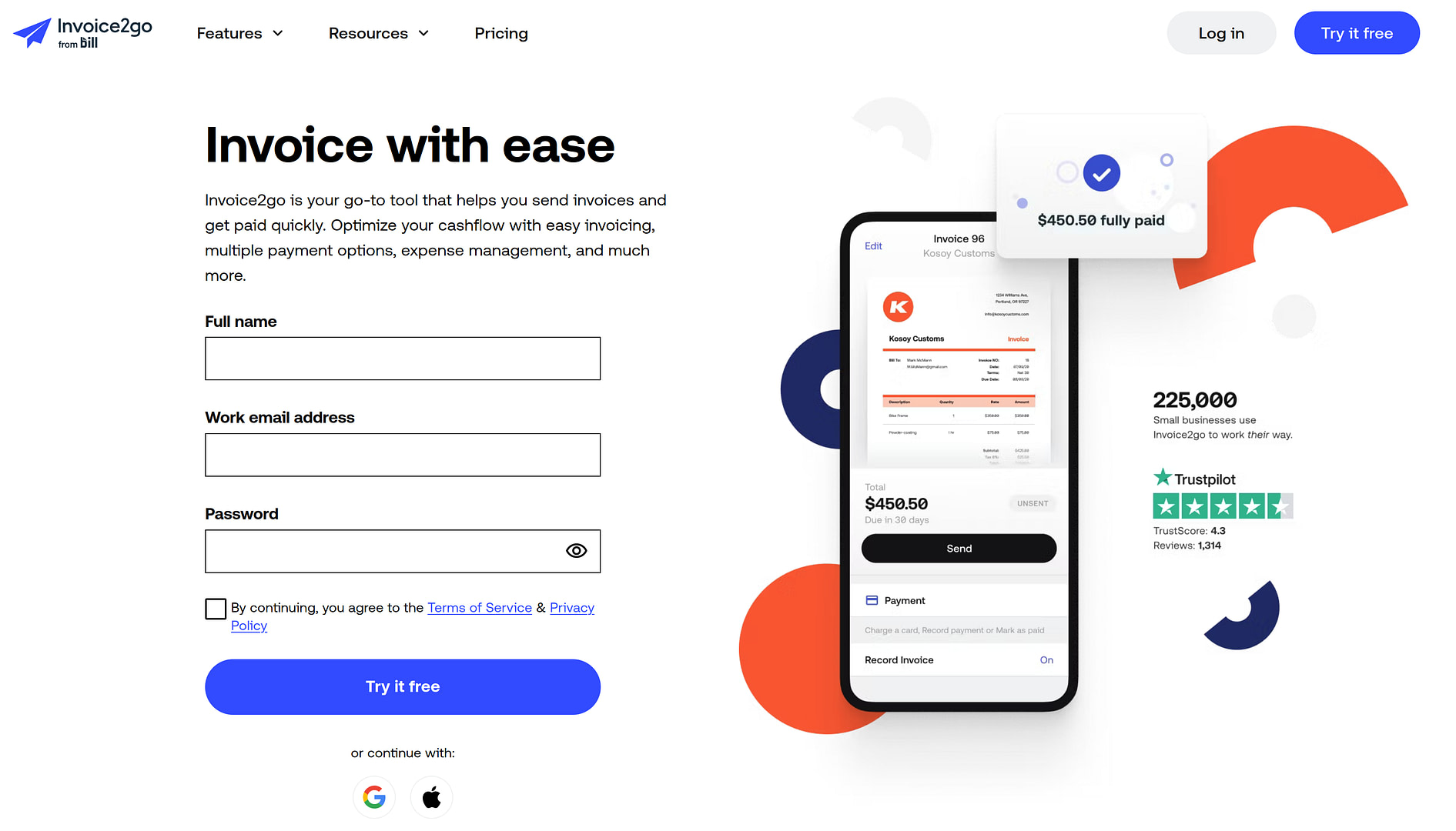 Best Apps for Freelancers: Invoice2Go homepage