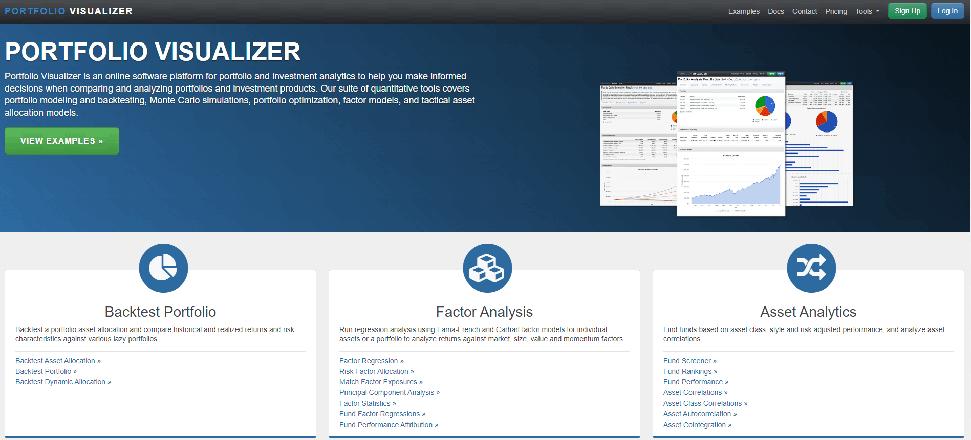 Best portfolio analysis tools: Portfolio Visualizer homepage