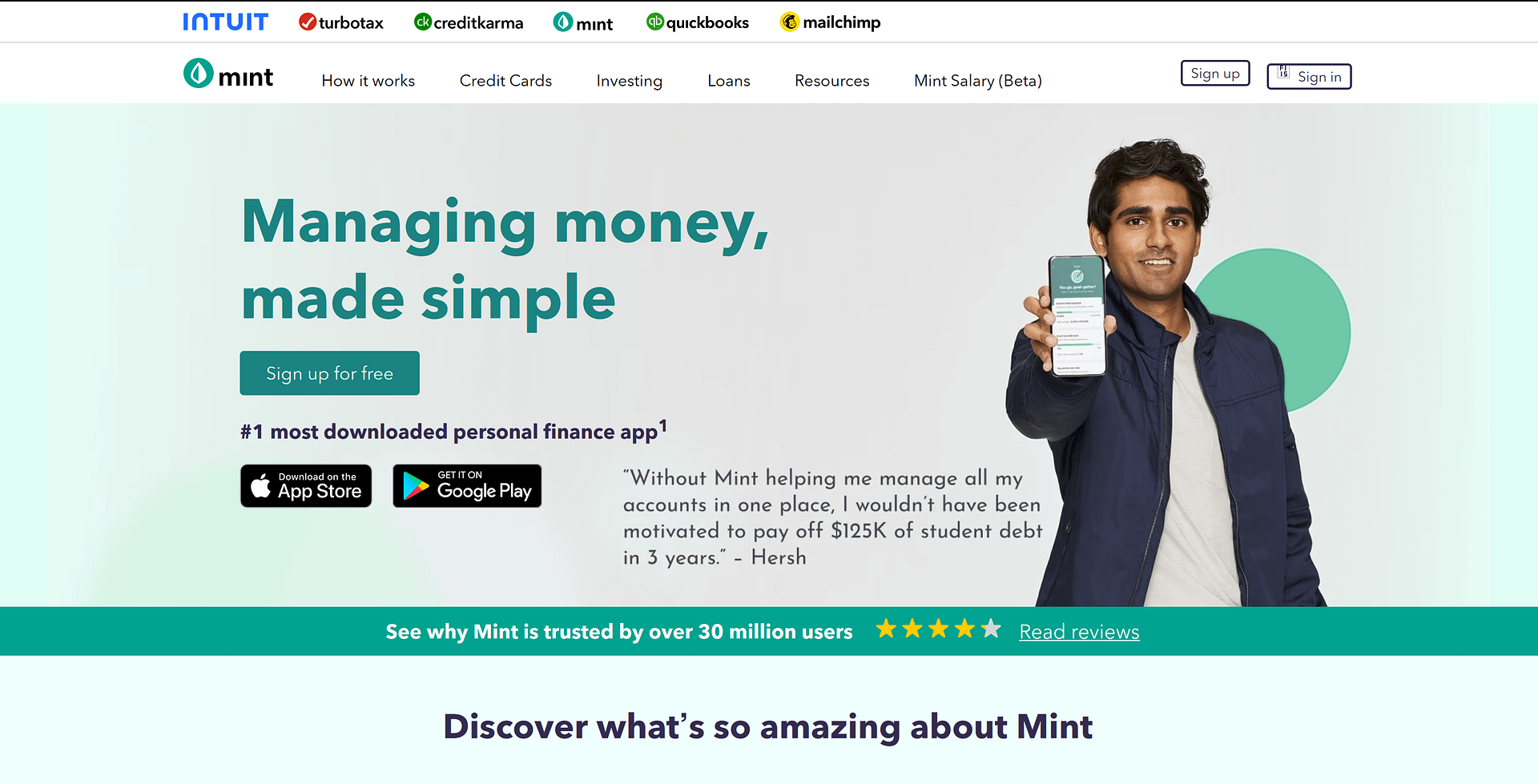 Best Apps for Freelancers: Mint homepage