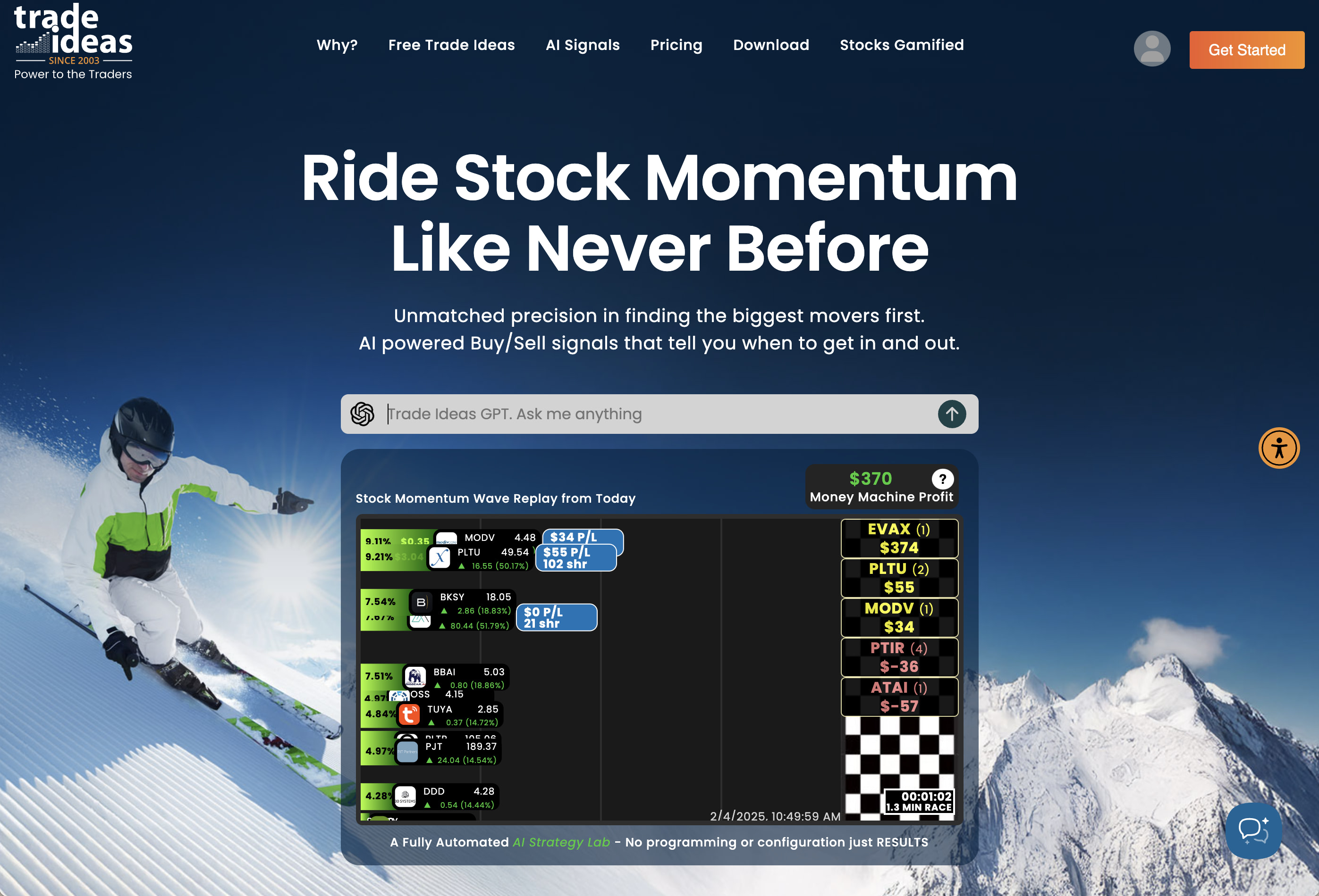 Trade Ideas homepage.