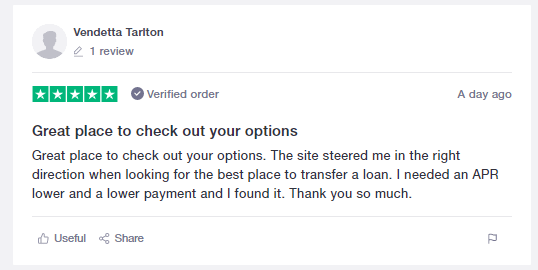 PersonalLoans.com positive customer review
