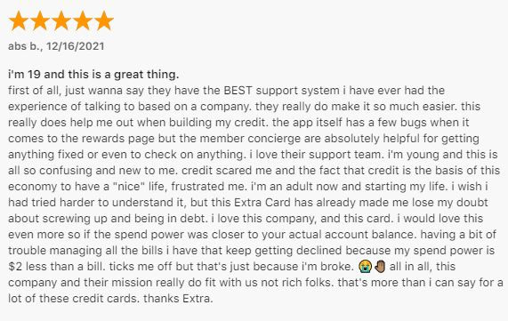 Extra debit card positive customer review