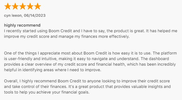Boom positive customer review