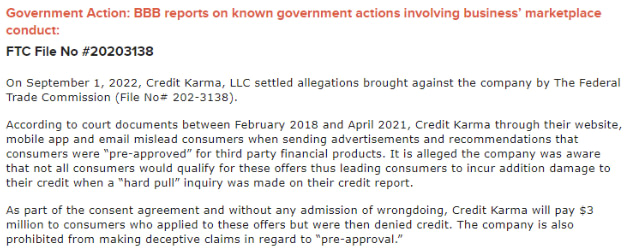 Government Action on Credit Karma