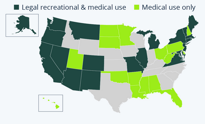 The State of Marijuana Legalization in the U.S. - map chart.