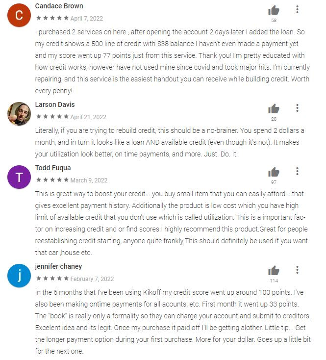Kikoff positive reviews on Google Play Store
