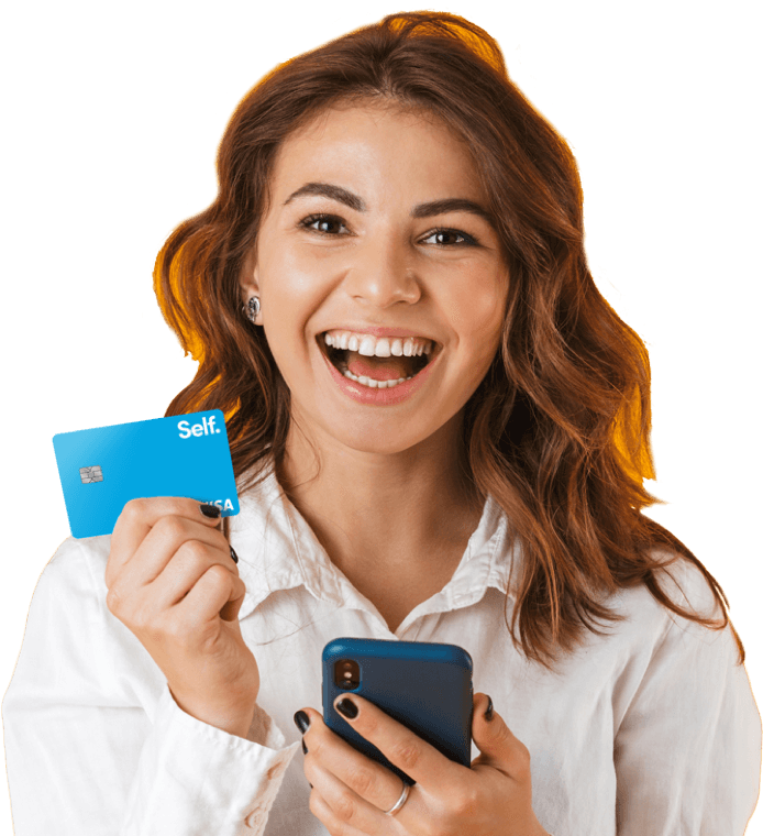 Woman Holding Self Visa Secured Credit Card