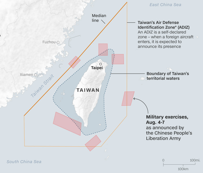 China`s Military drill zones surrounding Taiwan