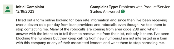 LendingTree auto loan reviews BBB complaints 