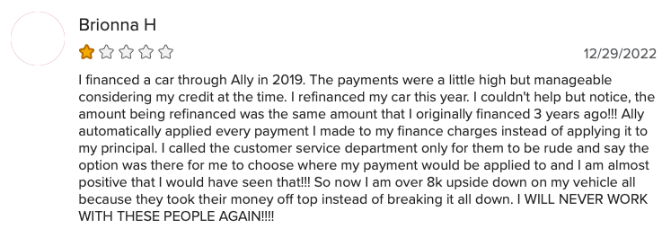 Negative Review of My Ally Auto Loan
