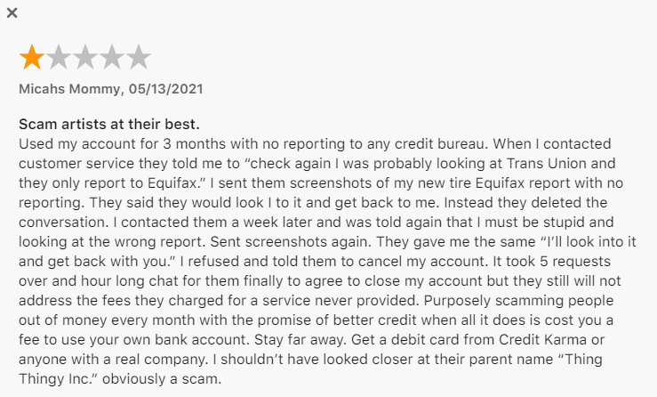 Extra debit card negative user review