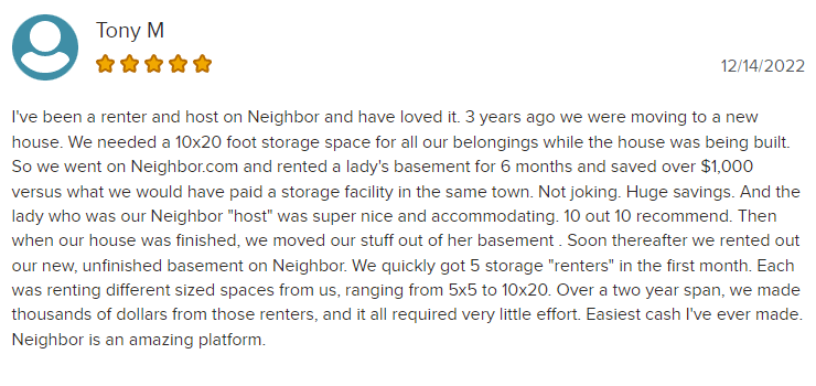 Positive customer review of Neighbor.com on BBB