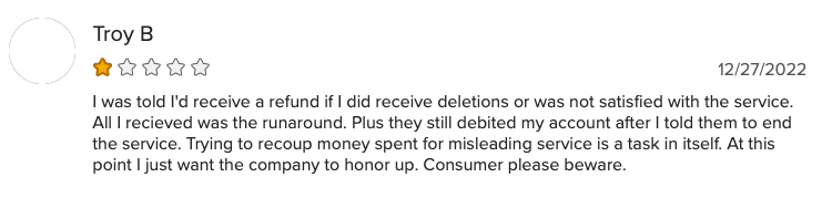 An example of a negative review of Credit Saint from BBB website