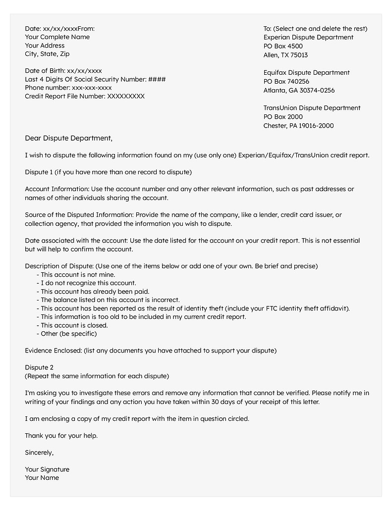609 Letter Template & How to File a Credit Dispute