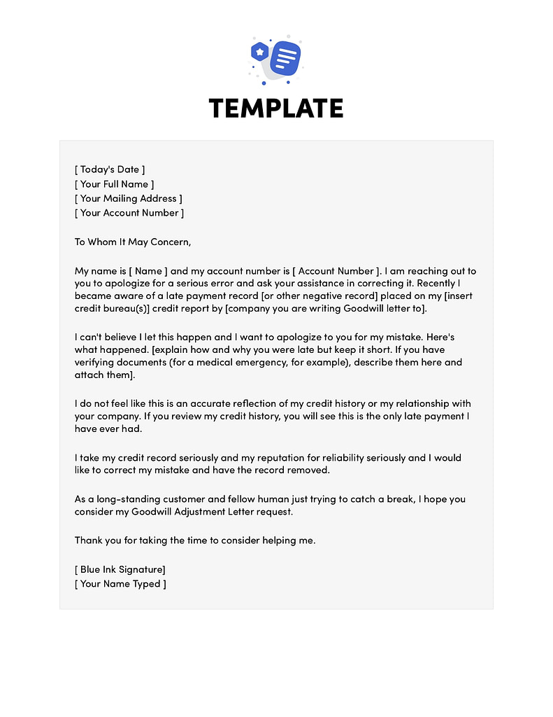 Goodwill adjustment letter template