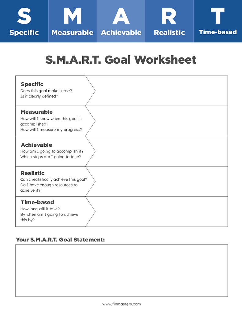 S.M.A.R.T. goals worksheet template
