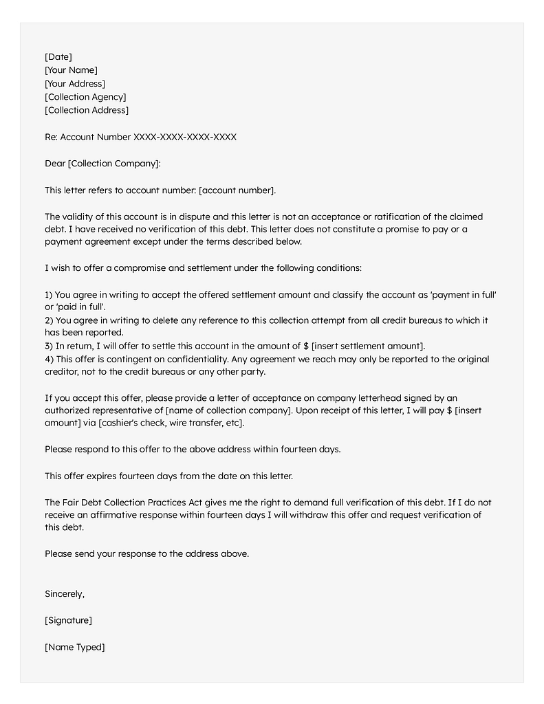 Pay for delete letter template