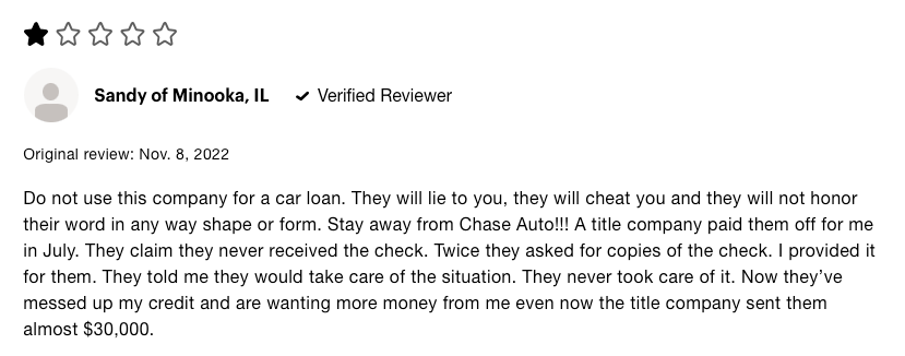 Chase Auto Loans Consumer Affiars Review