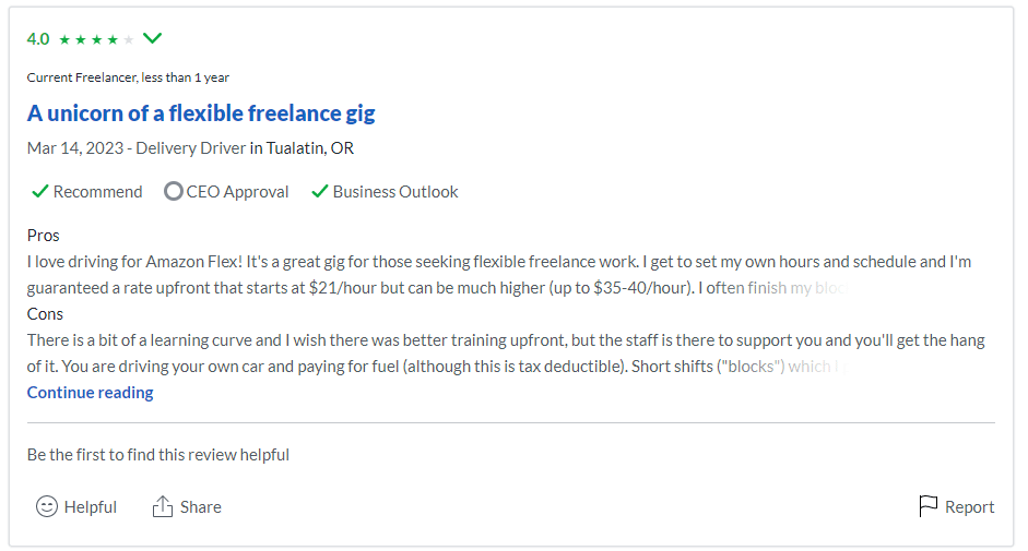 Amazon Flex job review on glassdor.com