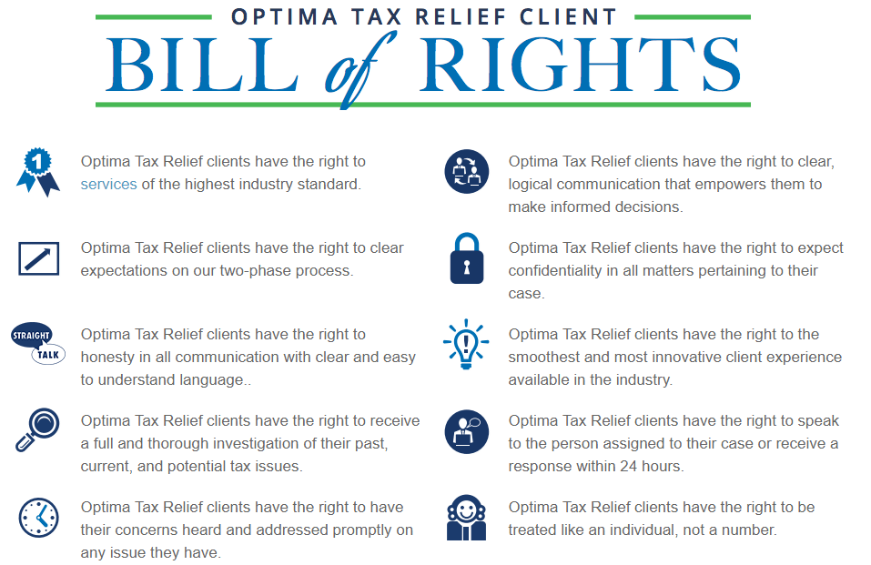 Optima Tax Relief client Bill of Rights