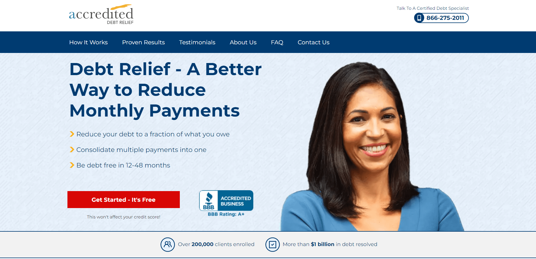Accredited Debt Relief homepage