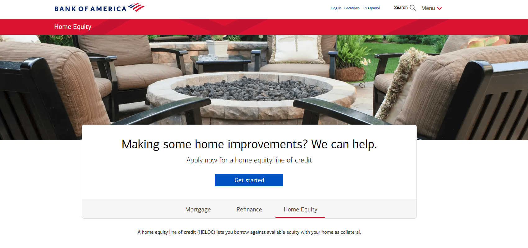 Bank of America HELOCs page