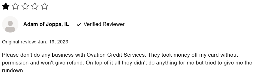 Negative review of Ovation Repair Credit