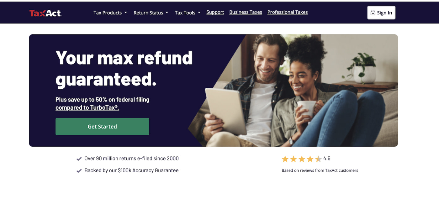 TaxAct homepage