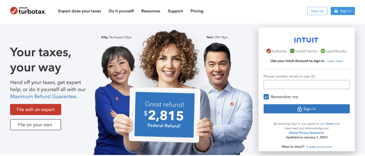 TurboTax homepage