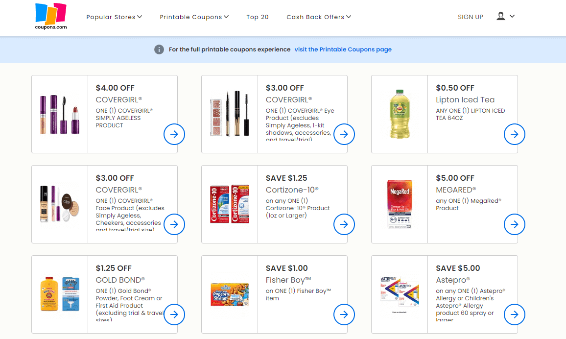 Coupons.com homepage