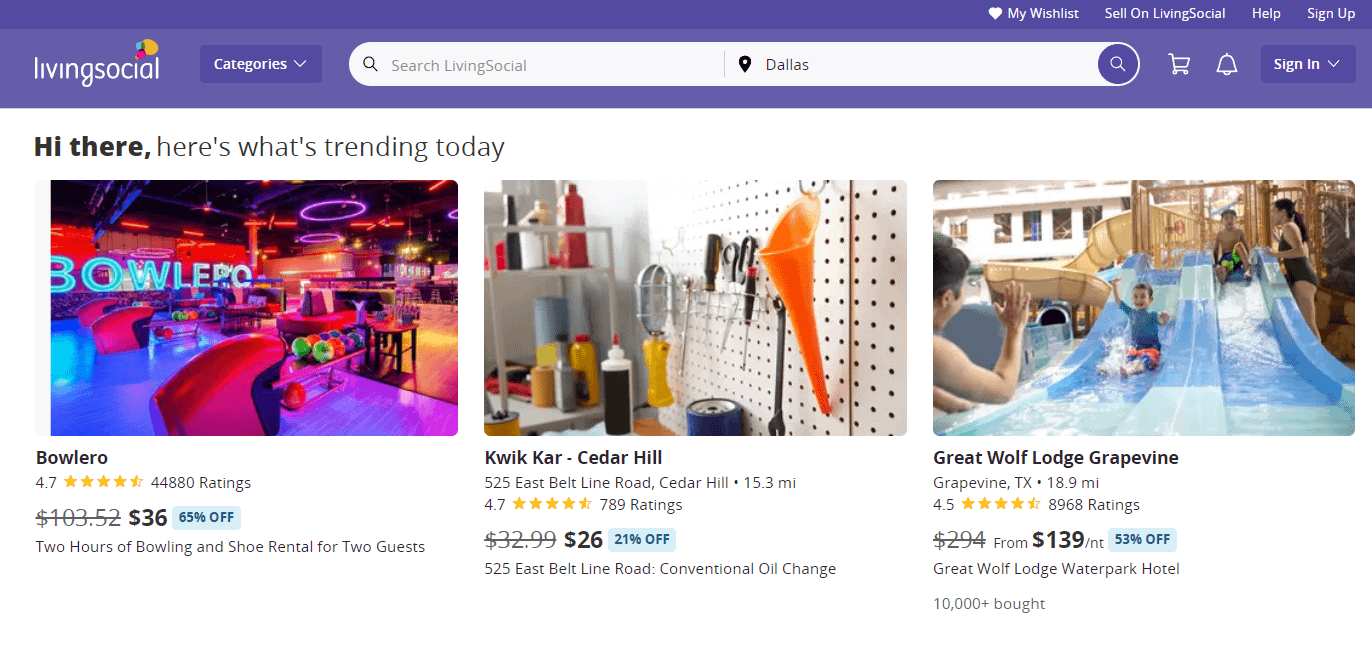 Livingsocial homepage