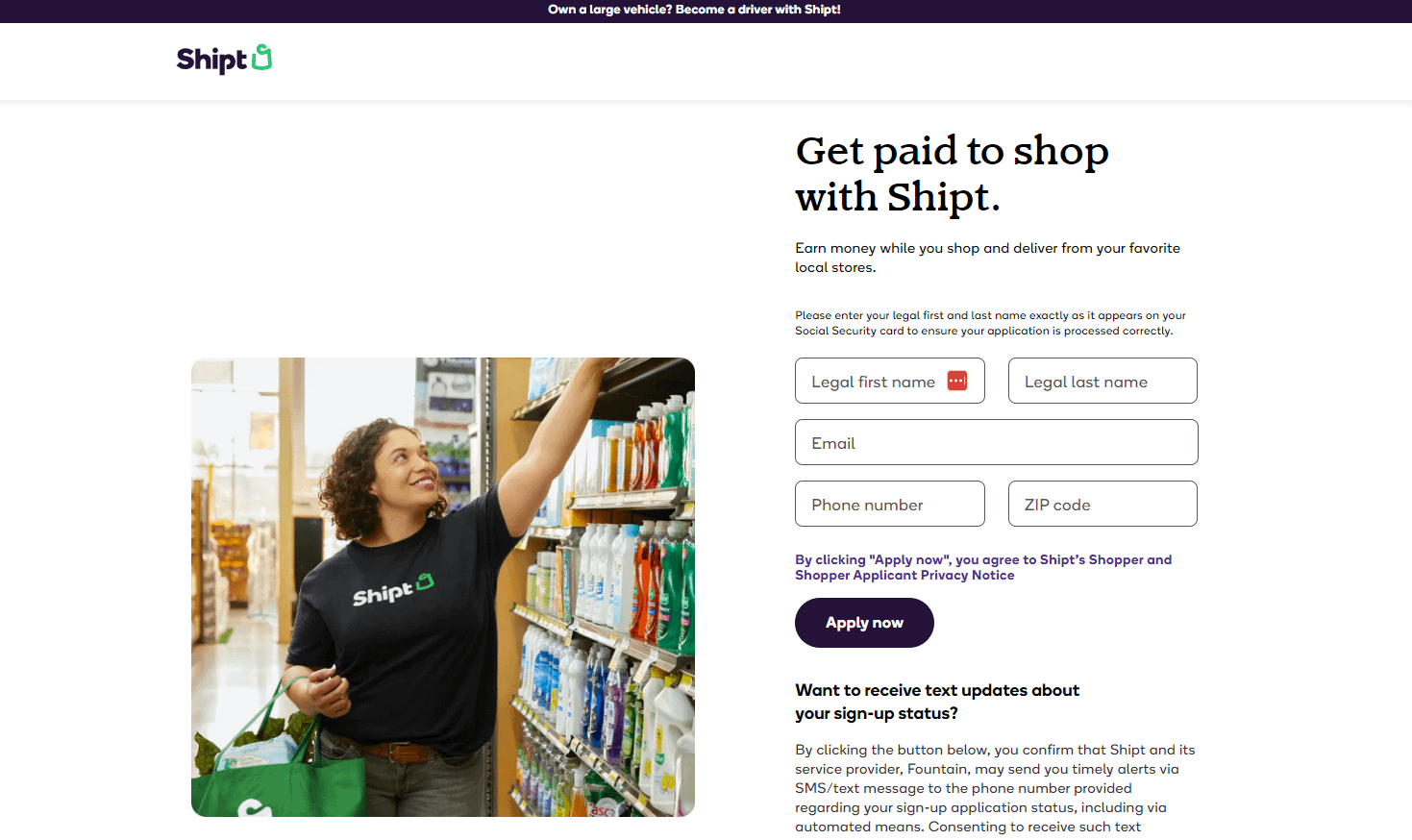 Shipt - become a driver with Shipt page