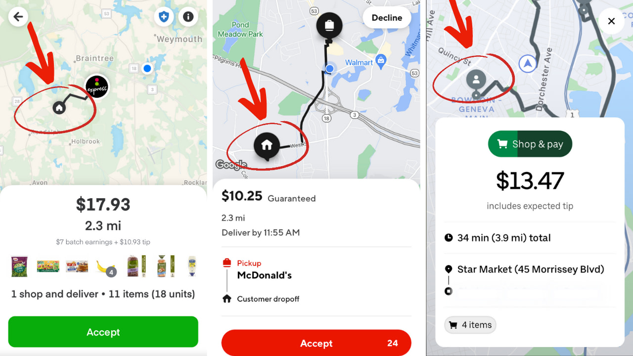 Map of drop off locations in different apps