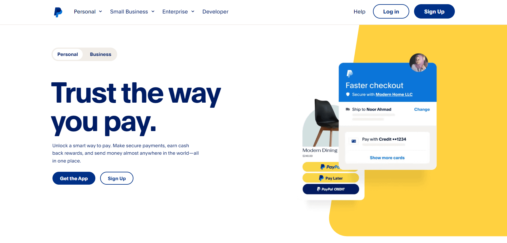PayPal homepage