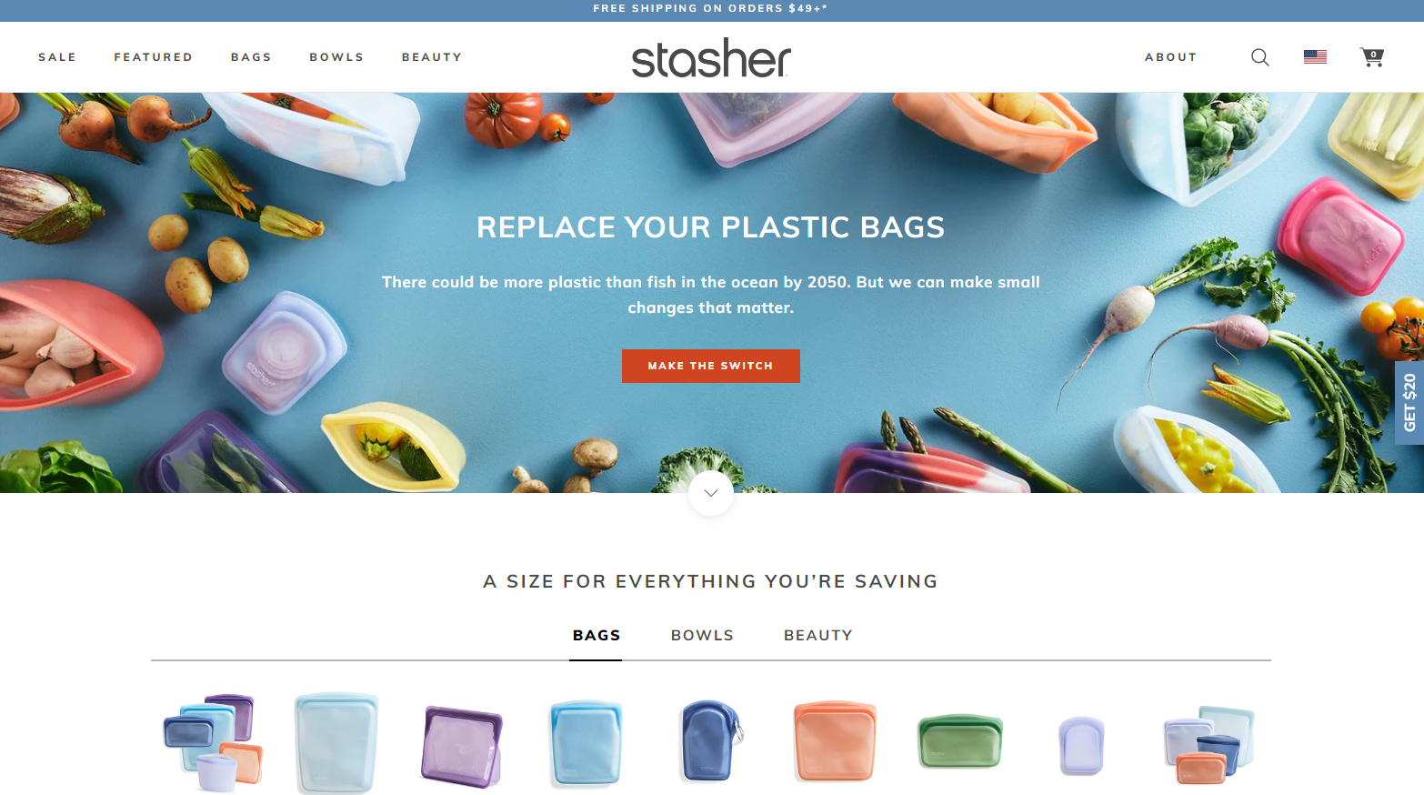 Best Shark Tank Products: Stasher homepage