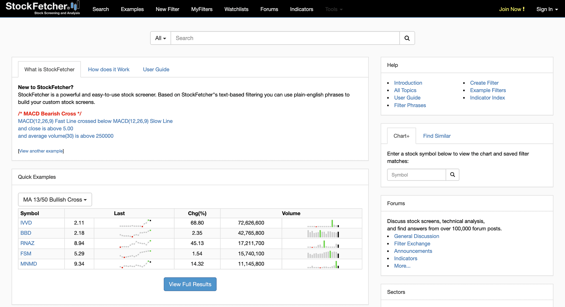 StockFetcher homepage.
