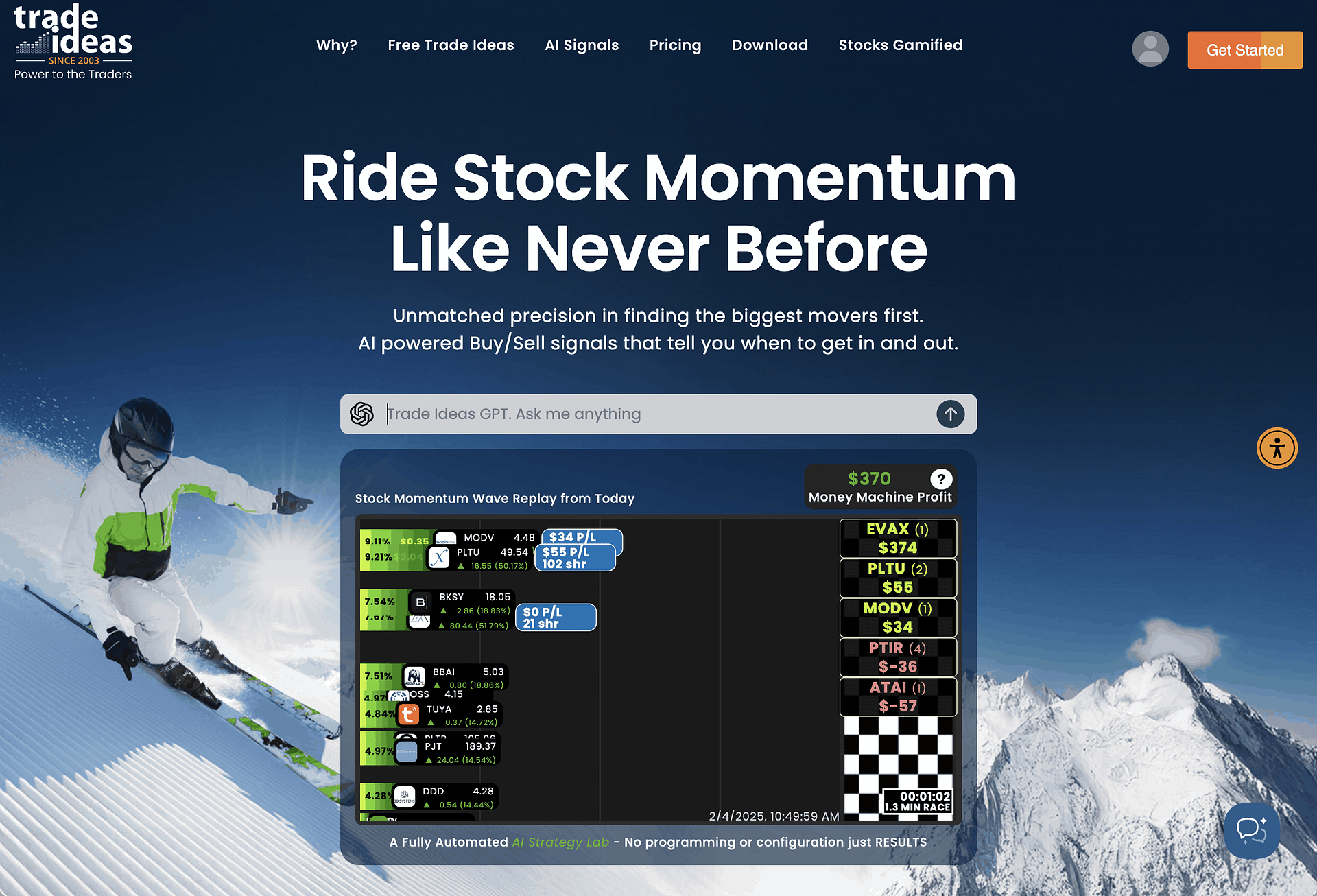Trade Ideas homepage.