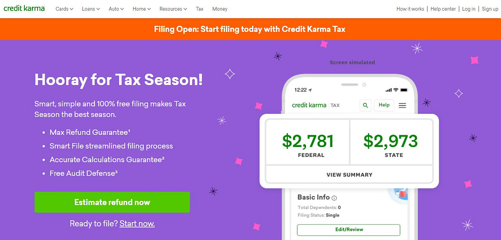 Credit Karma Tax Homepage