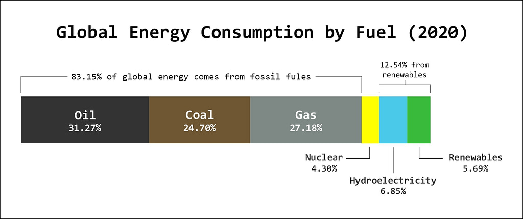 Global energy consumption by fuel in 2020