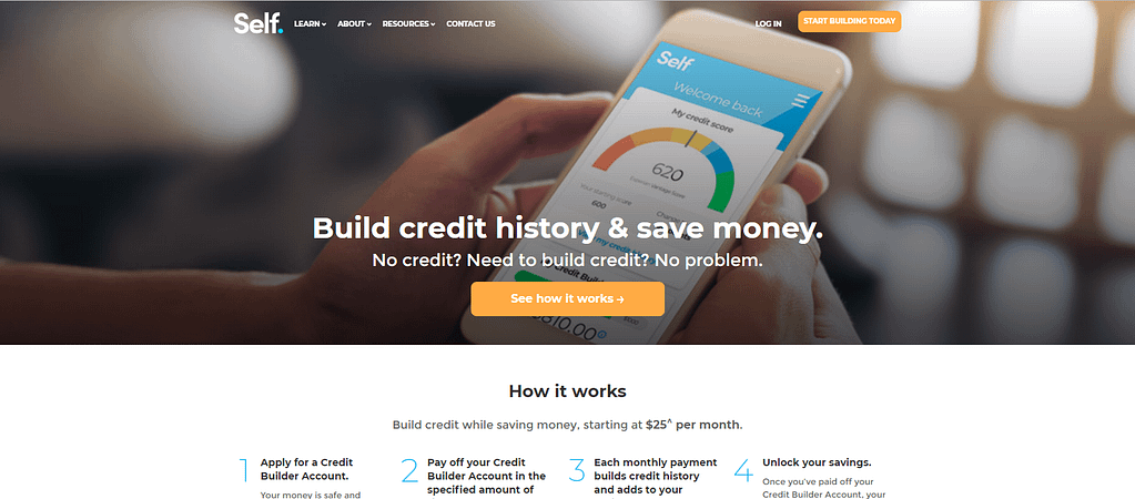 Self credit builder homepage
