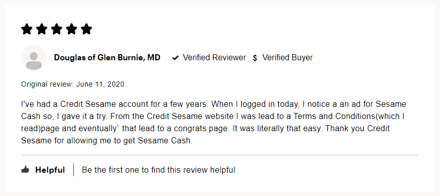 Sesame Cash positive user review